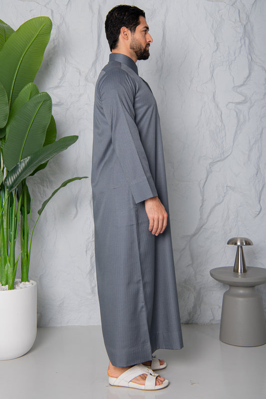 Qatari Thobe- Grey Pinstripe