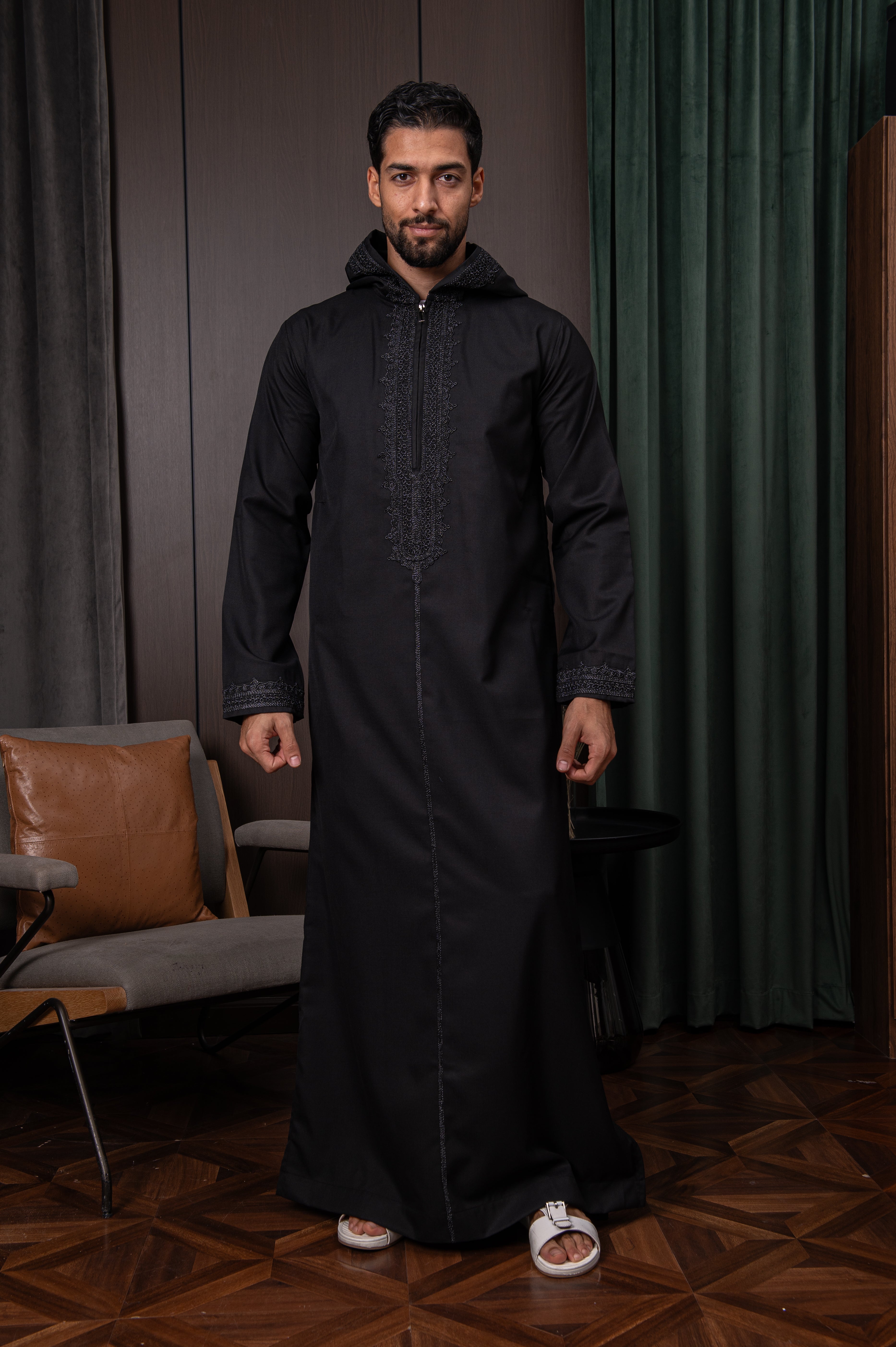 Onyx Black Men's Moroccan Thobe | Fast Shipping | Al Badr – Al