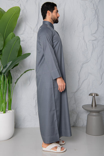 Qatari Thobe- Grey Pinstripe