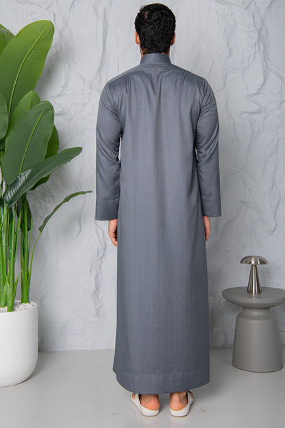 Qatari Thobe- Grey Pinstripe