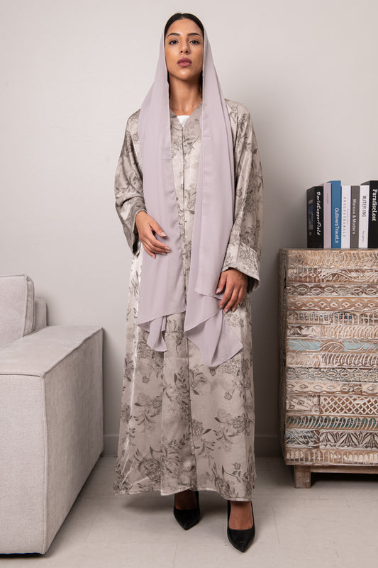 Petal Glow Abaya- Pale Grey