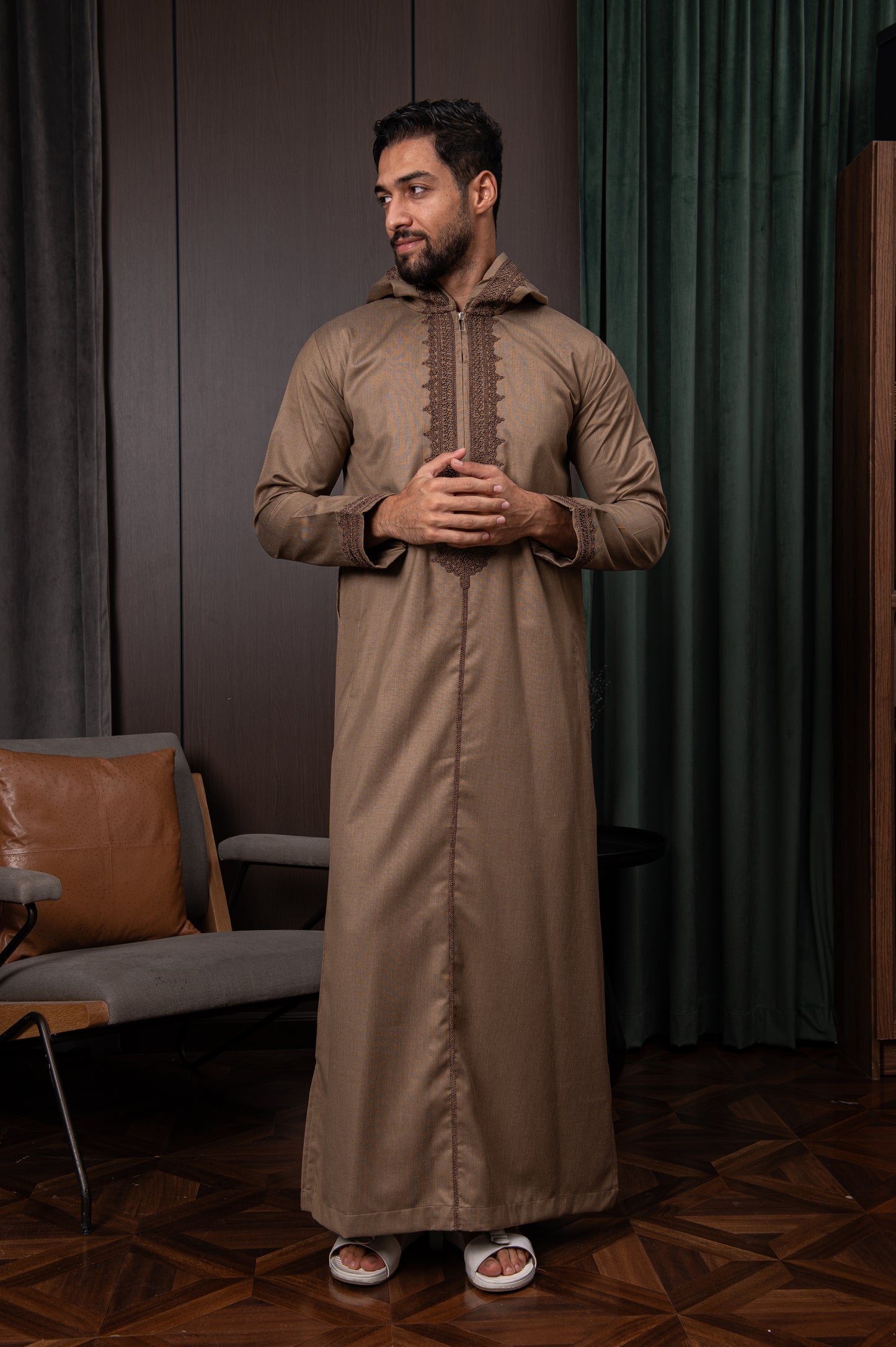 Moroccan Thobe- Pebble Brown