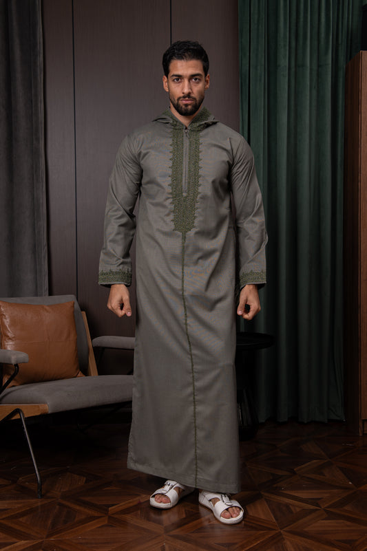 Moroccan Thobe- Olive Green