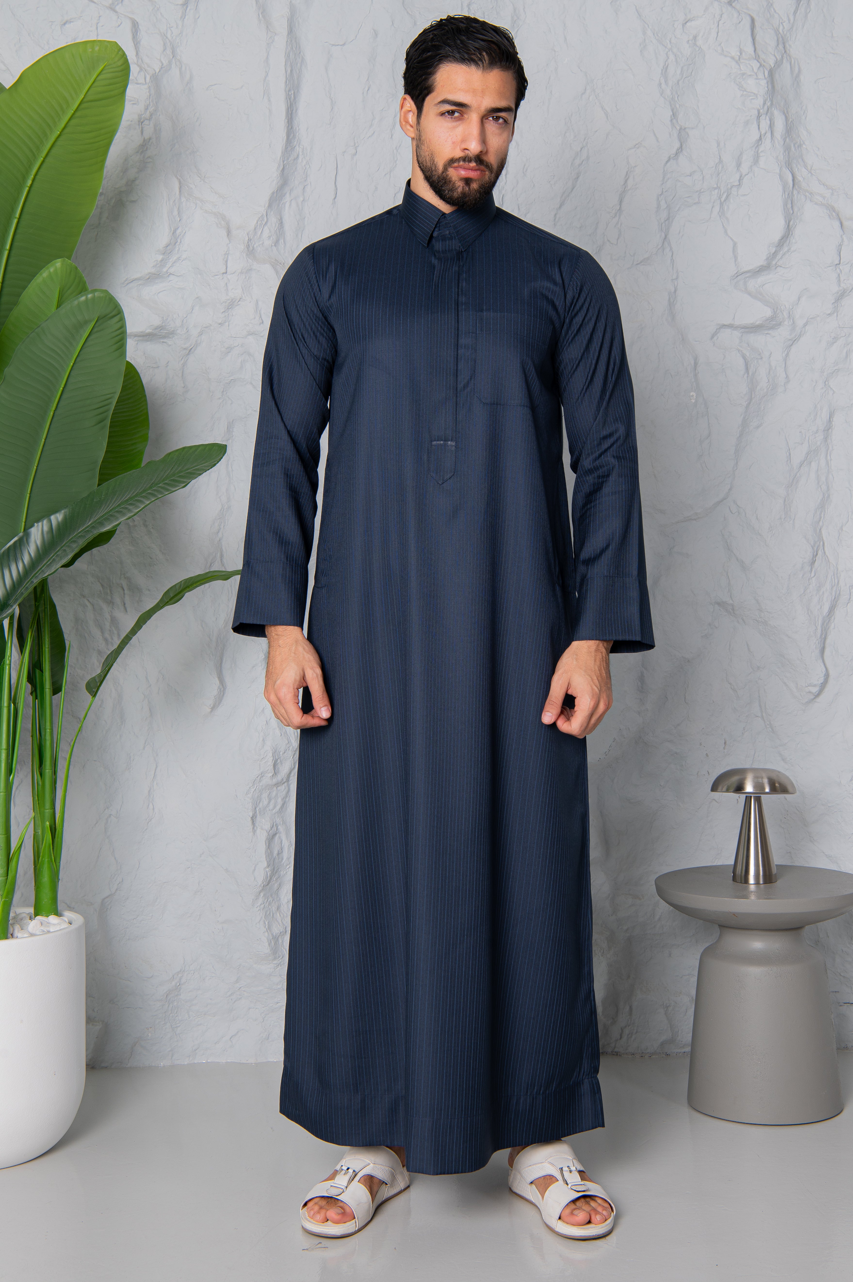 Qatari Thobe- Navy Pinstripe
