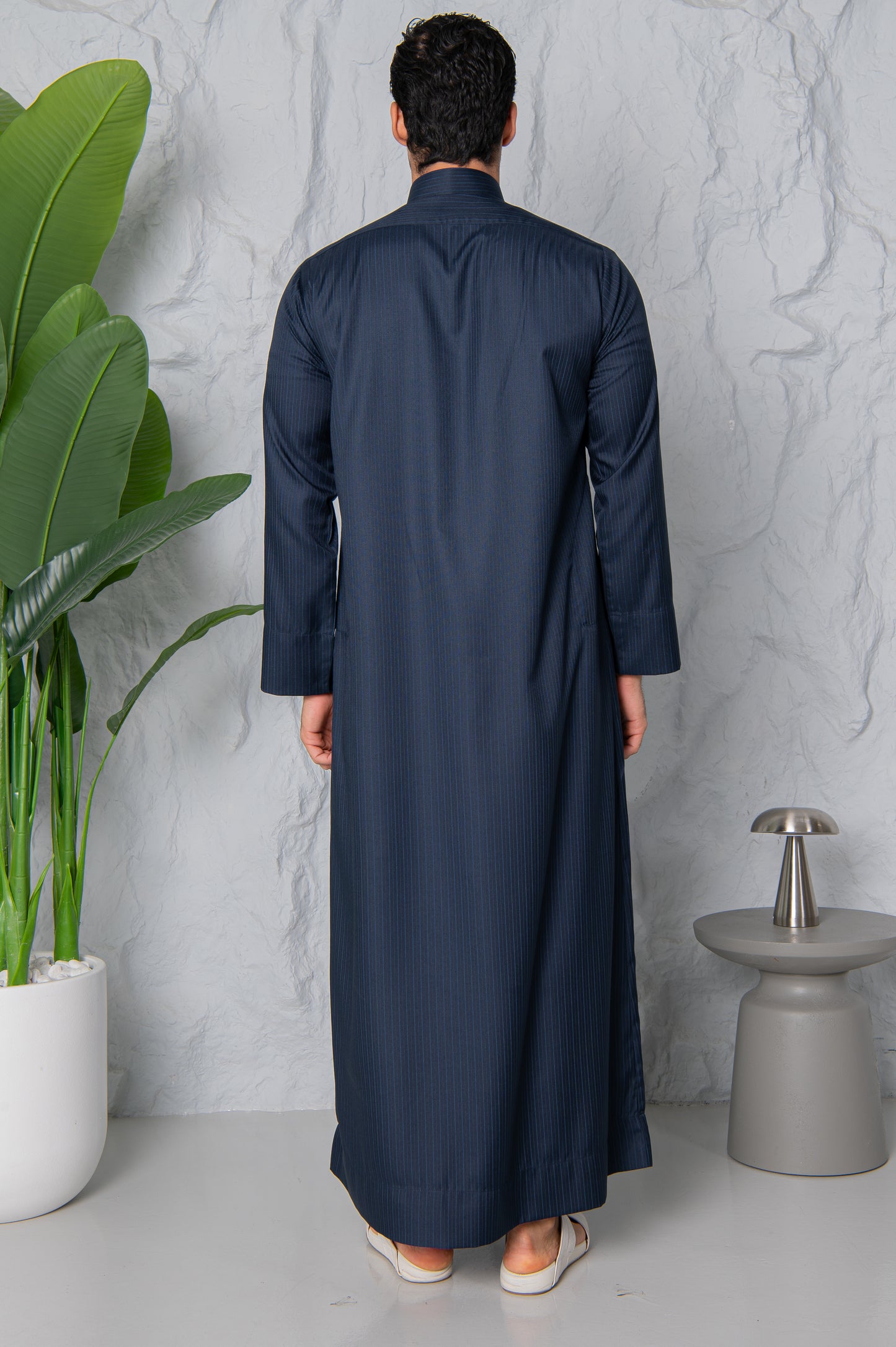 Qatari Thobe- Navy Pinstripe