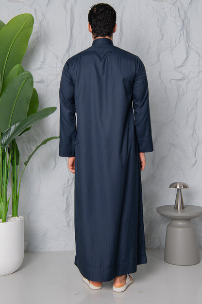 Qatari Thobe- Navy Pinstripe