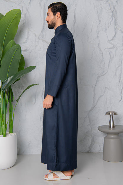 Qatari Thobe- Navy Pinstripe