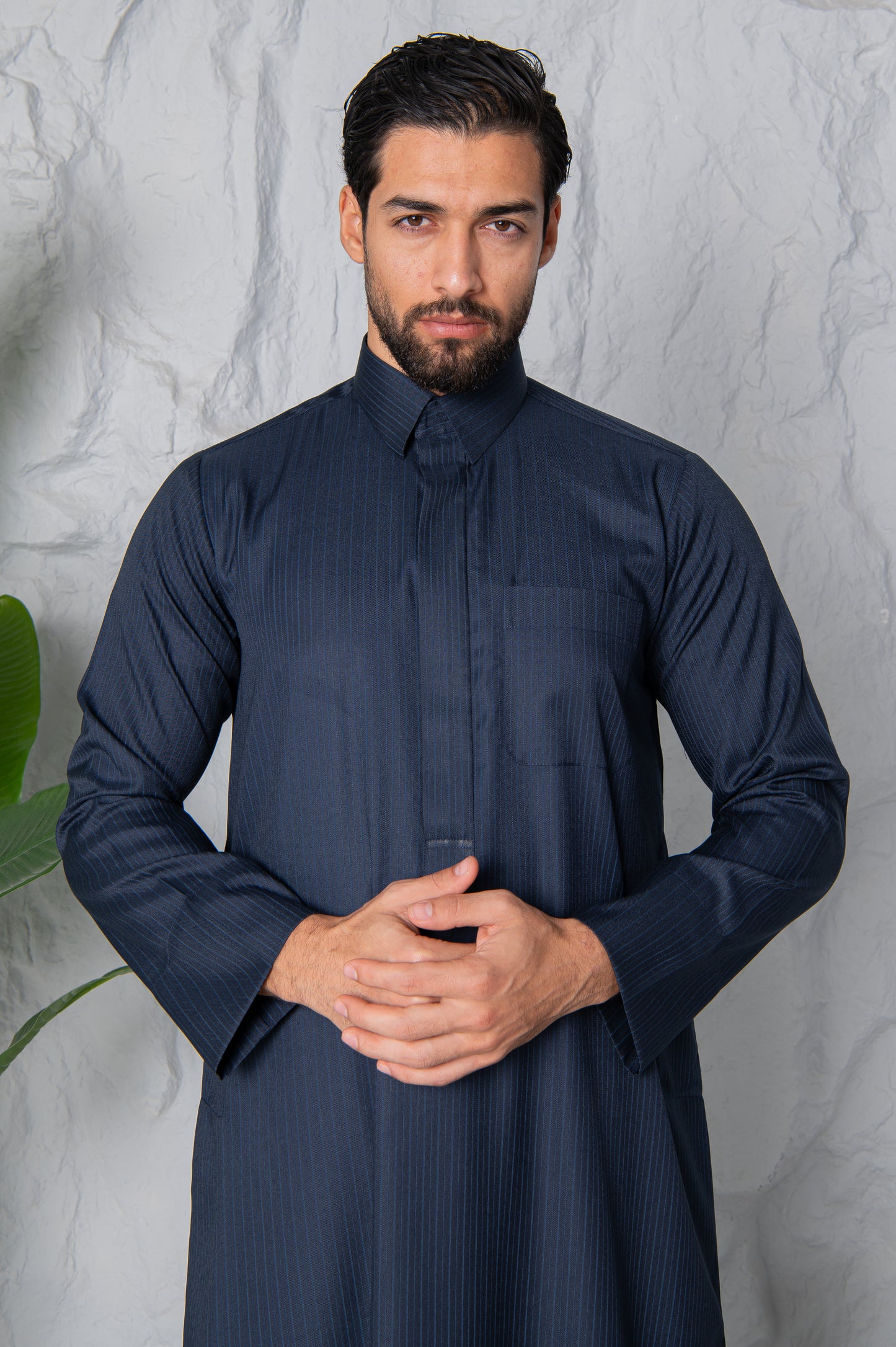 Qatari Thobe- Navy Pinstripe