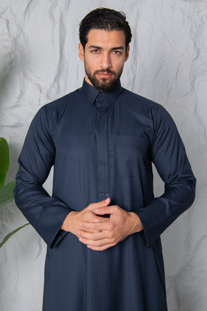 Qatari Thobe- Navy Pinstripe