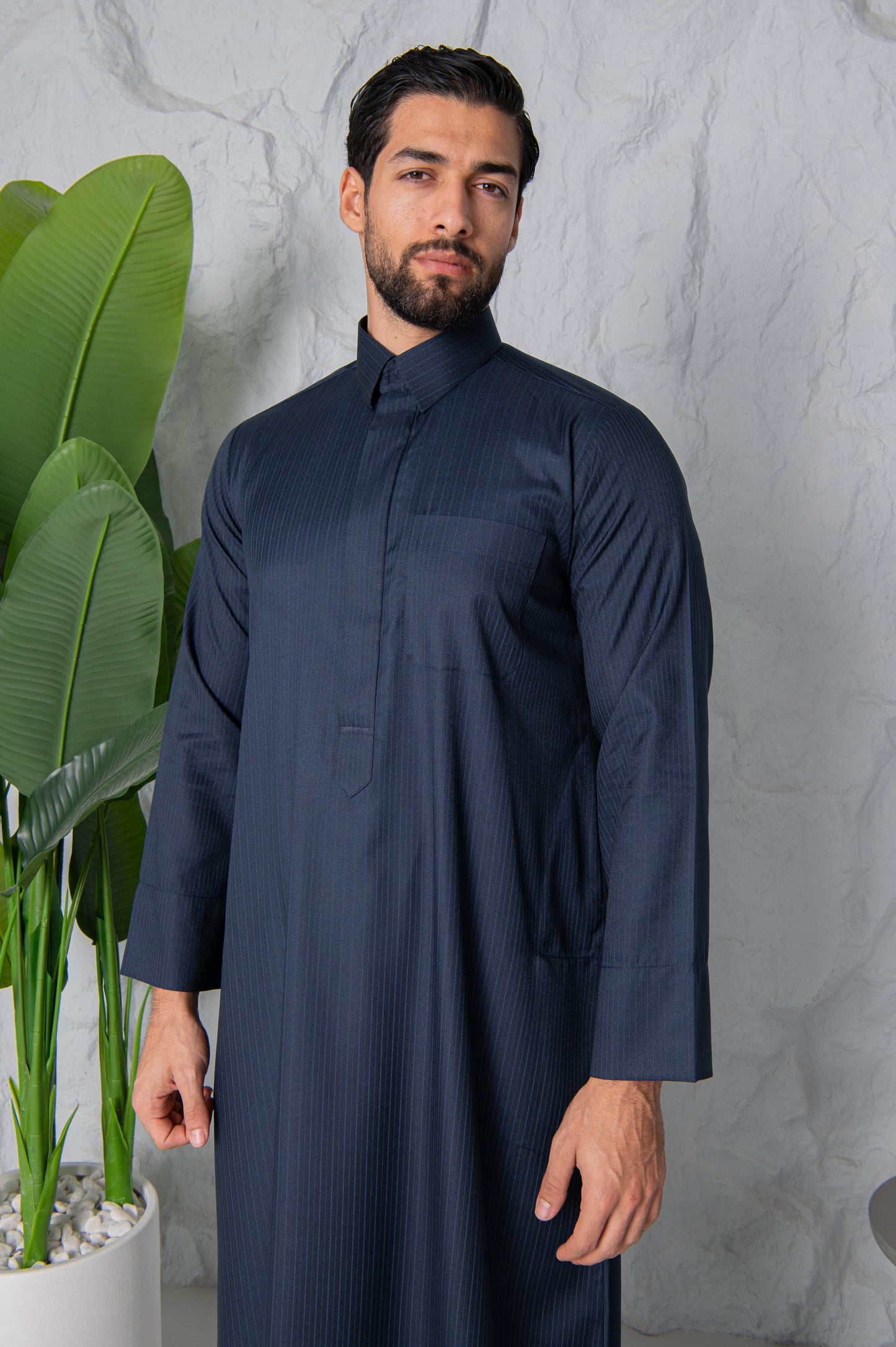 Qatari Thobe- Navy Pinstripe